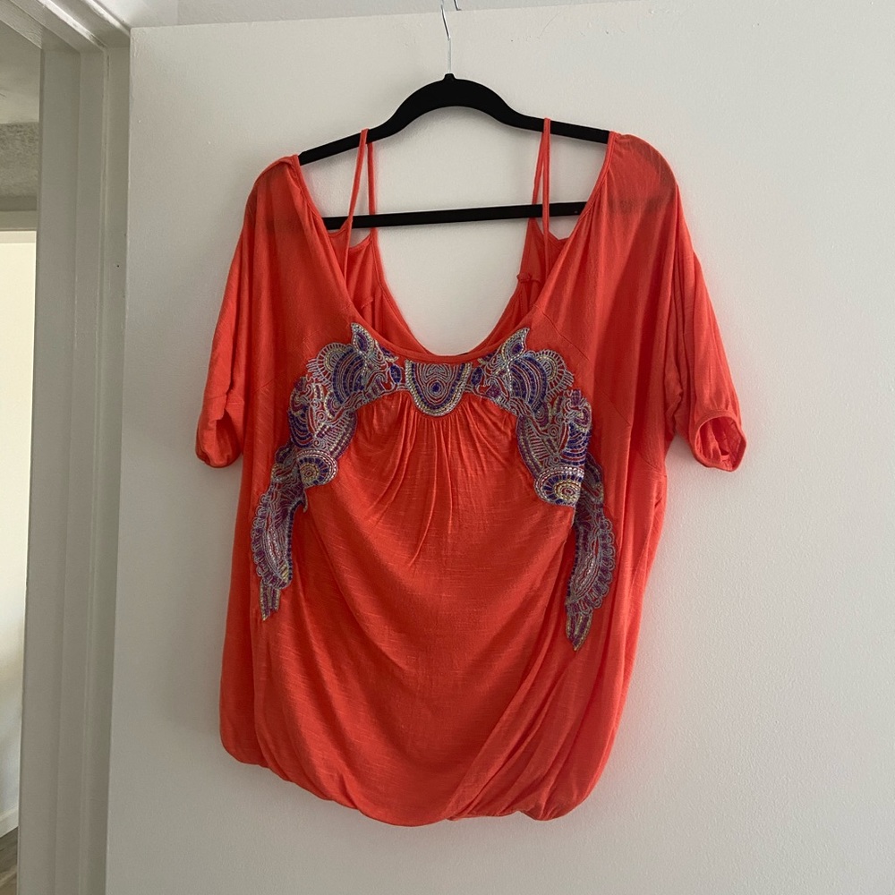 Free People Embroidered Open Shoulder top
